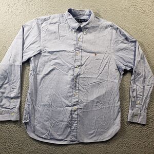 Ralph Lauren Shirt Men's 17.5 Blue Slim Fit Button Up 100% Cotton Distressed